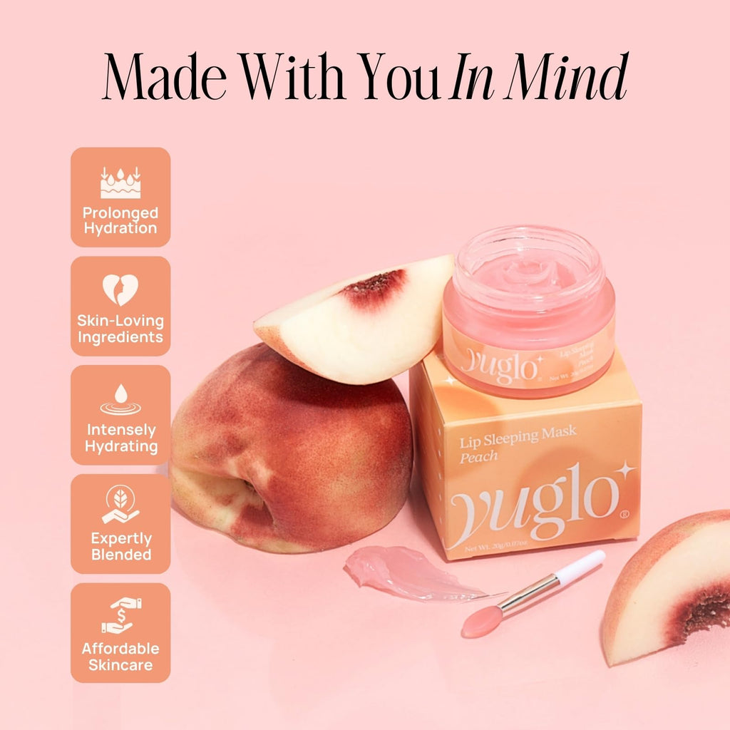 YUGLO Lip Sleeping Mask | Peach Flavor | Hydrating & Soothing Lip Treatment for  Dry, Chapped Lips | Plumps & Moisturizes | Overnight Lip Repair