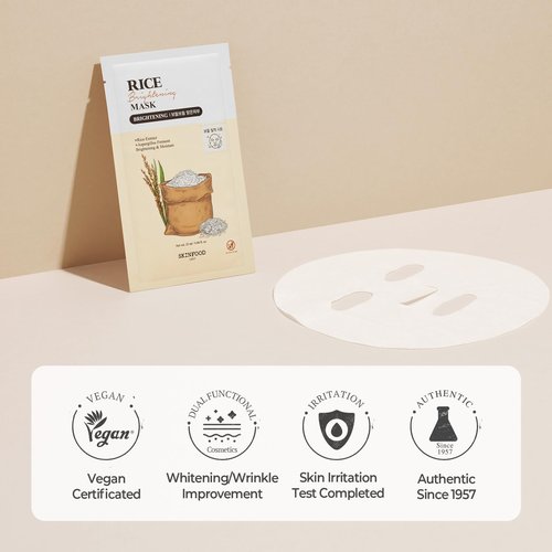 SKINFOOD Rice Daily Sheet Mask, Hydrating and Nourishing Face Mask with Rich Rice Essence, Vegan Korean Skincare for Smooth, Clear, Radiant Skin (10 EA)