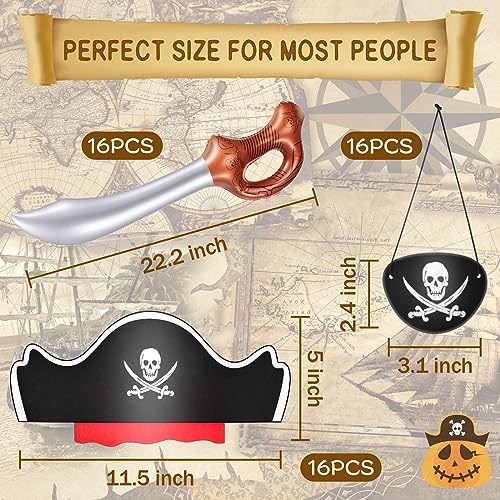 Pirate Party Set 48 Pcs - Hats, Eye Patches & Inflatable Swords for Kids - Variation of 48pcs Pirate Hat Set