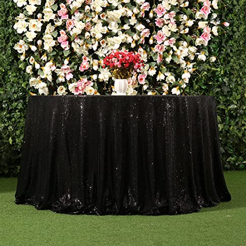 90-Inch Black Sequin Round Tablecloth for Halloween Party & Events - Poise3EHome
