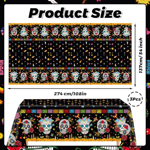 Day of The Dead Plastic Tablecloth Set - 3 Rectangular Party Covers