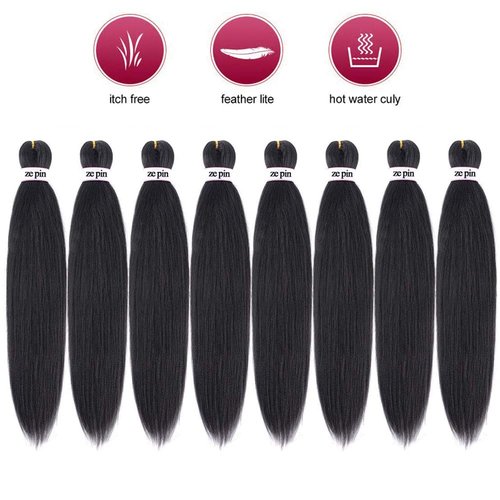 Pre Stretched Braiding Hair 42 Inch 8 Packs Professional Soft Yaki braiding Hair For Braids Hot Water Setting Synthetic Crochet Hair Extensions (1B, 42 Inch (Pack of 8))