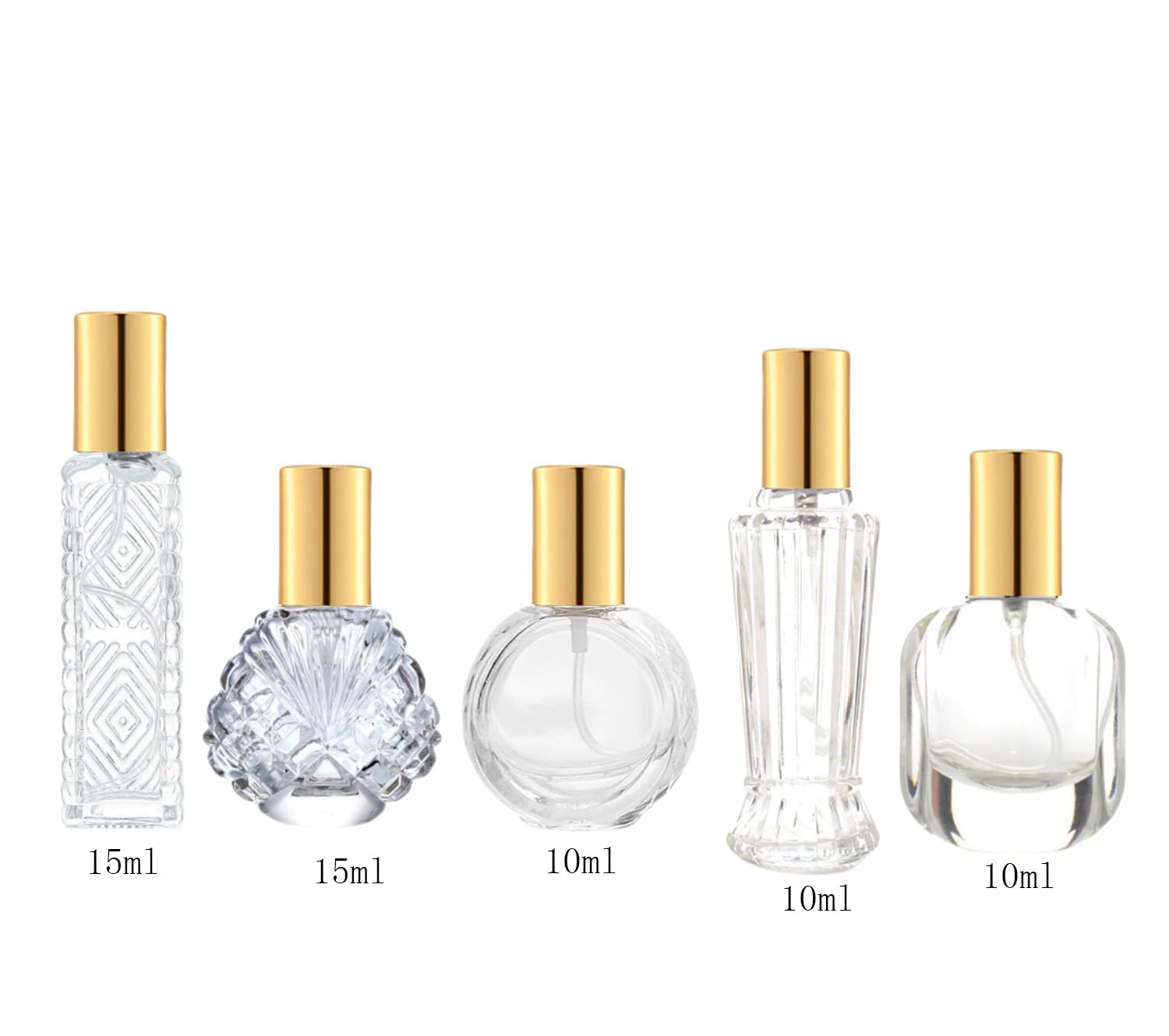 YORROR 5 Pcs 10ml 15ml Gold Glass Perfume Atomizer,Small Empty Refillable Perfume Spray Bottle for Men and Women,Portable Fragrance Fine Mist Spray Perfume Bottle for Travel