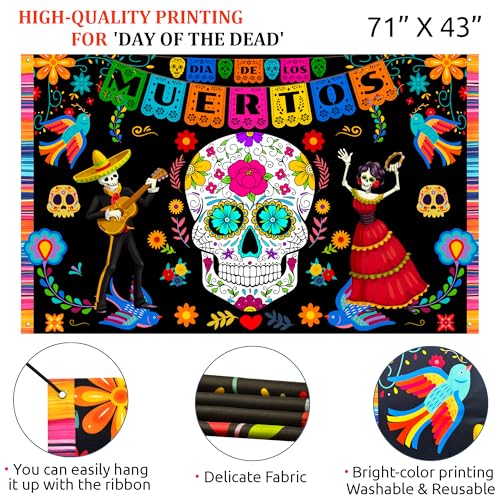 Dia De Los Muertos Balloon Arch Kit with Large Backdrop Banner - 162PCS Halloween Fiesta Decor