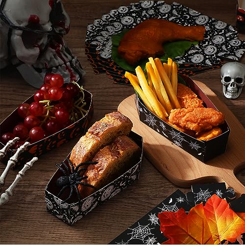 24 Pack Halloween Coffin Snack Trays with Skull Pumpkin Spider Demon Variations