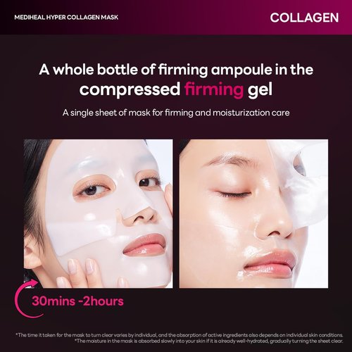 Mediheal Hyper Collagen - Collagen Real Deep Mask, Overnight Firming & Hydrating Gel Mask, Pore Appearance Refining, Plumping & Elasticity Care, Korean Skincare (4ea)