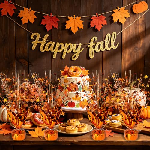 Fall Table Centerpiece Set with Metallic Orange Stars - Thanksgiving & Autumn Decor, 6 Pack