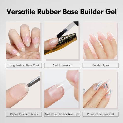 FZANEST Rubber Base Gel Polish Set 15ml*2pcs,5 IN 1 Builder Gel For Nails in a Bottle Kit,Nail Strengthener Gel, Extension Soak Off UV Gel Nail Polish