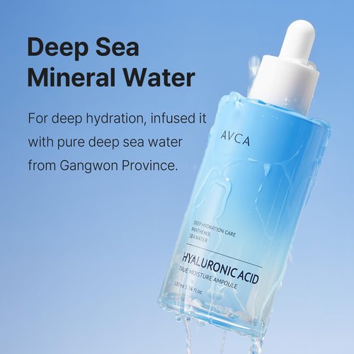 AVCA Moisture Hyaluronic Acid Serum 100ml (3.38 fl oz) – Deep Hydrating Face Serum for Dry Skin with 8-Type HA, Panthenol & Deep Sea Water for Lightweight, Non-Sticky Moisture