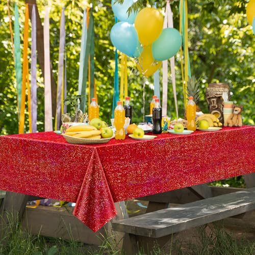 Red Holographic Tablecloths 40 x 108 Inches - 4 Pack Iridescent Plastic Holiday Decor