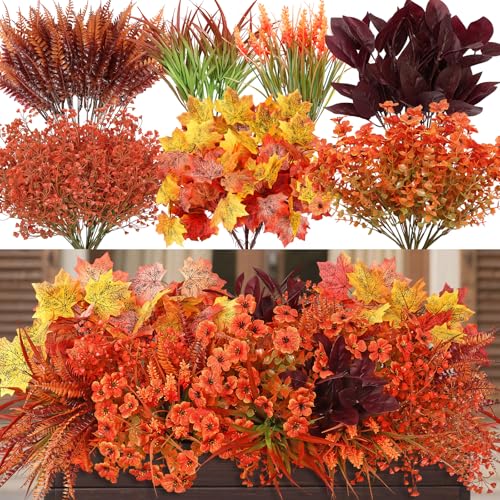 Artificial Fall Flowers Bundle - Fall Orange, UV Resistant Outdoor Decor, 24 Stems