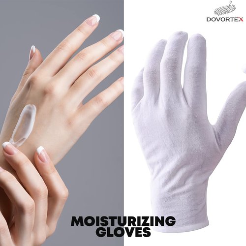 DOVORTEX 24 Pcs White Cotton Gloves - Protective for Dry Hands, Moisturizing, Inspection - Machine Washable