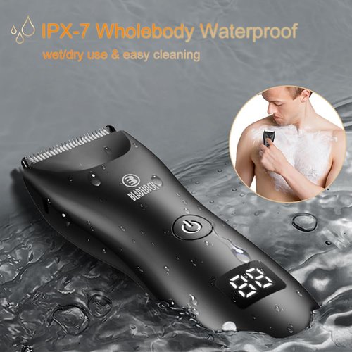 Body Hair Trimmer for Men, Electric Ball Trimmer with Ceramic Blade, Waterproof Pubic Groin Hair Trimmer for Mens Grooming Kit with LCD Display & Recharge Dock (Black)
