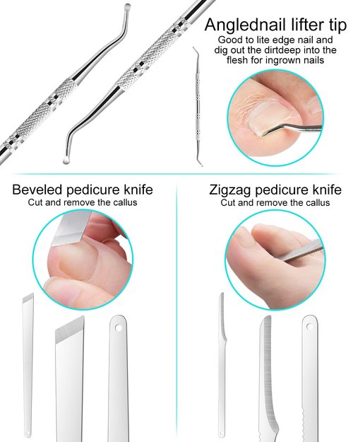 BLATOWN 7pc Ingrown Toenail Remover Pedicure Tools Kit, Nail Clippers, File and Lifters Set for In Grown nails Removal, Professional Surgical Stainless Ingrown Toenail Tool Under Nail Cleaner