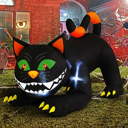 Black Cat Halloween Inflatable Decorations with Moving Head & LED Lights Outdoor Yard Decor