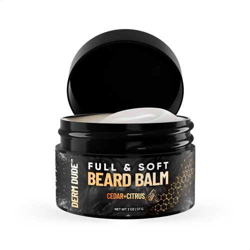 Derm Dude Beard Balm - Conditioning Formula with Natural Oils for Growth & Softness | Cedar & Citrus, 2oz