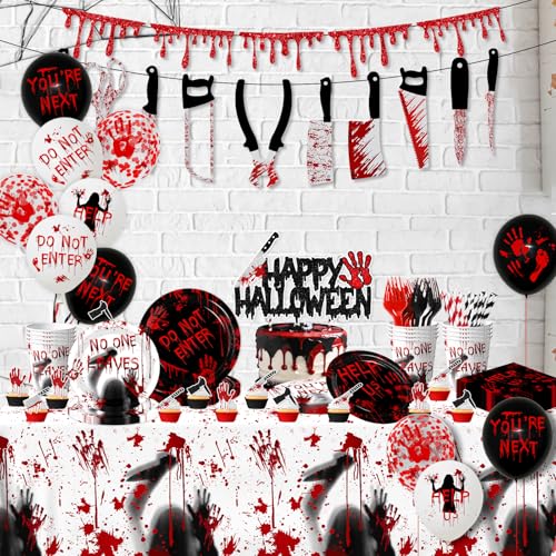 Halloween Party Supplies 142pcs Killer Dinnerware Set Bloody Plates Napkins Cups