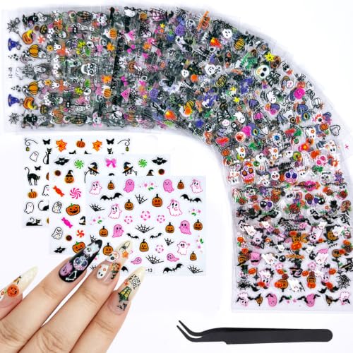 Halloween Nail Art Stickers Kit with Precision Tweezer - 30 Sheets
