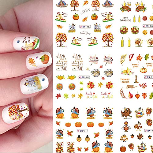 Thanksgiving Nail Stickers - Maple Leaves & Pumpkin Water Decals for Manicure