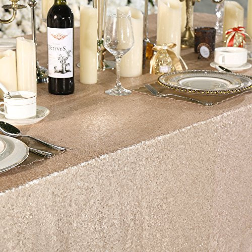 Champagne Sequin Rectangular Tablecloth 90x156 Inch for Wedding Party Holiday
