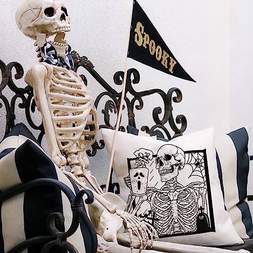 Halloween Throw Pillow Covers 18x18 Set of 4 Black Skeleton Bats Ghost Fall Decor