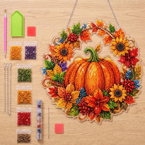 Autumn Pumpkin Diamond Art Kit - DIY Rhinestone Suncatcher for Fall Decor