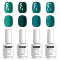 Vishine 4 Colors Green Teal Gel Nail Polish Kit 15ml, Glitter Green Sparkle Gel Nail Polish Set, Drak Green Gel Polish Nail Art Home DIY Salon