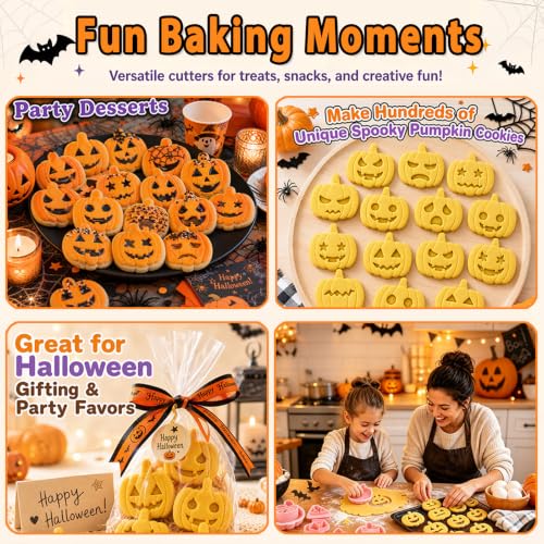 Halloween Cookie Cutters Set - Mini Pumpkin & Face Stamps for Halloween Baking - Halloween Pumpkin Variation