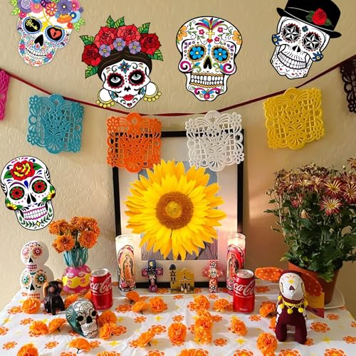 36 Pack Dia De Los Muertos Skull Ornaments for Holiday & Party Decor - Multi-Use Christmas, Halloween, Cinco De Mayo
