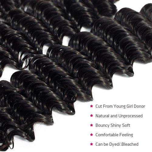 Deep Wave Human Hair Bundles 12 14 16 Inch Deep Curly Bundles Human Hair Double Weft 12A Brazilian Virgin Remy Hair Full and Thick