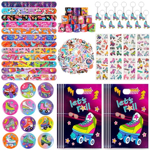 Roller Skate Party Supplies Set - 220 Pieces Including Stickers, Bracelets, Badges & More