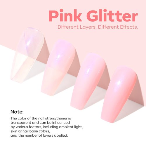 Modelones Nail Strengthener - Sparkle Pink Nail Polish for Damaged Nails | 15ml Natural Hardener
