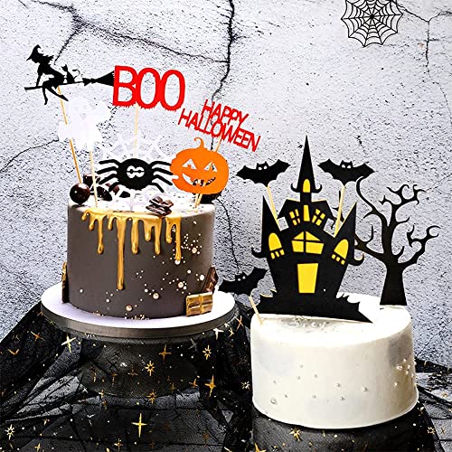 Halloween Cake Topper Set with Spooky Decorations - 15 Pcs Food-Grade Paper