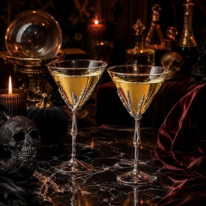 Skeleton Hand Martini Glasses Set of 2 - Novelty Halloween Cocktail Barware