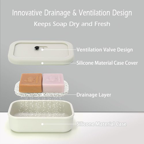 AIDIMMING Travel Soap Case - Enhanced Leak Proof Shatterproof Silicone Holder for Shampoo Bars | Offwhite
