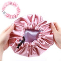 ELIHAIR Kids Satin Bonnet Sleeping Cap for Natural Hair Teens Toddler Child Baby Adjustable Satin Cap for Night Sleeping Reversible Double Layer Pink/Purple