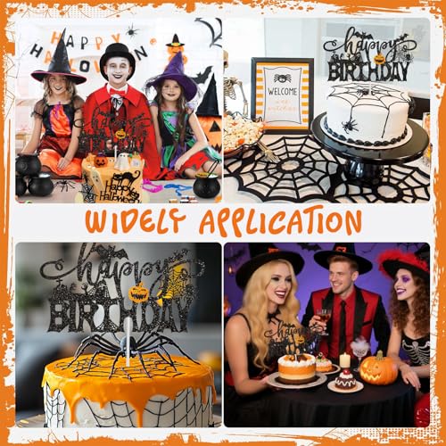 Halloween Happy Birthday Cake Topper Black Glitter Spooky Bat Party Decor