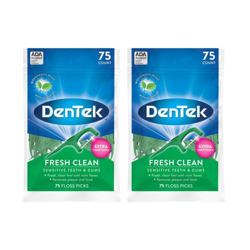 DenTek Fresh Clean Floss Picks, for Extra Tight Teeth, 75 Count, (Pack of 2)