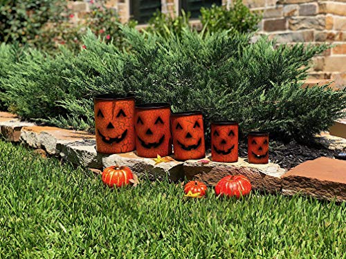 Halloween Pumpkin Candle Holders Set of 5 Rustic Metal Jack-O'-Lantern Decor