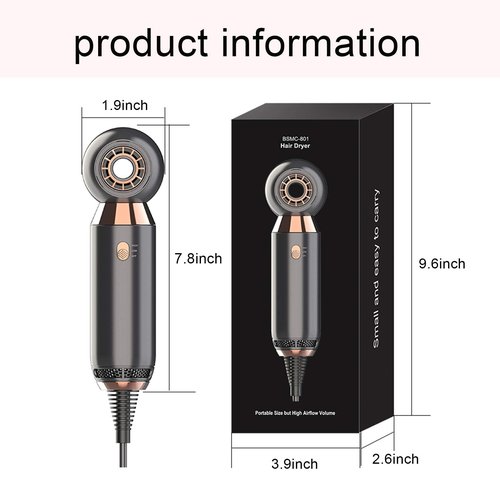 Professional Hair Dryer 800W Lightweight & Compact Blow Dryer Powerful Flow Hair Dryers for Travel and Home Concentrator Nozzle Gray