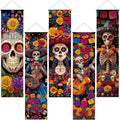 Day of the Dead Banner Set - 5 Pcs Dia De Los Muertos Halloween Decor with Sugar Skull Art & Papel Picado - Variation of 5 / Day of the Dead