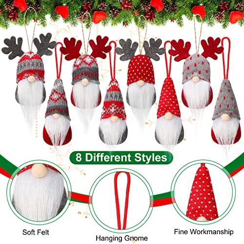 Christmas Gnome Ornaments Set - 32 Plush Hanging Scandinavian Holiday Decor - Elk & Swedish Style