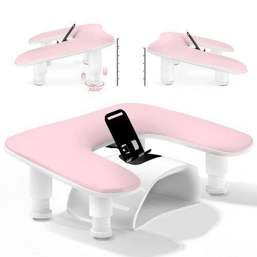 Arm Rest for Nails Tech with Phone Holder,Adjustable Nail Hand Rest for Acrylic Nails,PU Leather-Pink