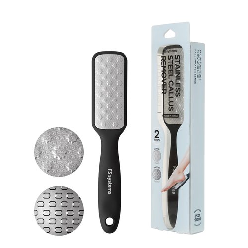 F3 Systems, 2Steps Stainless Steel Callus Remover, Effective for Thick Callus and Cracked Feet Pedicure Rasp, Remove Hard Skin, Grater Foot File, Foot Scrubber, Professional Foot Care