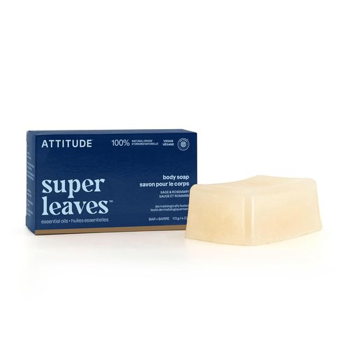 ATTITUDE Body Soap Bar - Natural Origin Coconut & Olive Oil Formula | EWG Verified Vegan, 4 Oz