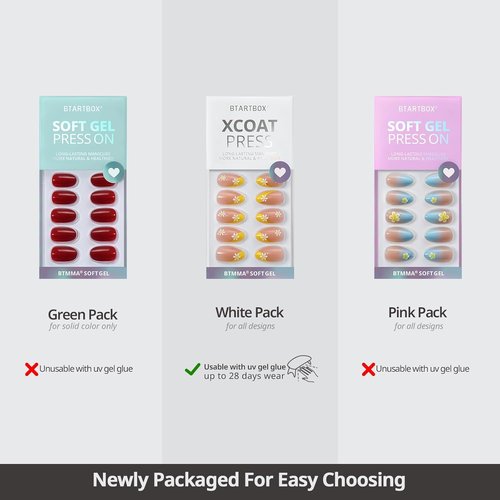 BTArtbox Press On Nails - Raspberry Red Almond Shape | 32 Opaque Soft Gel Nails in 16 Sizes