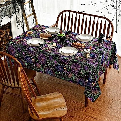 Halloween UV Reactive Black Spider Web Tablecloth - Waterproof 84x60 Inch