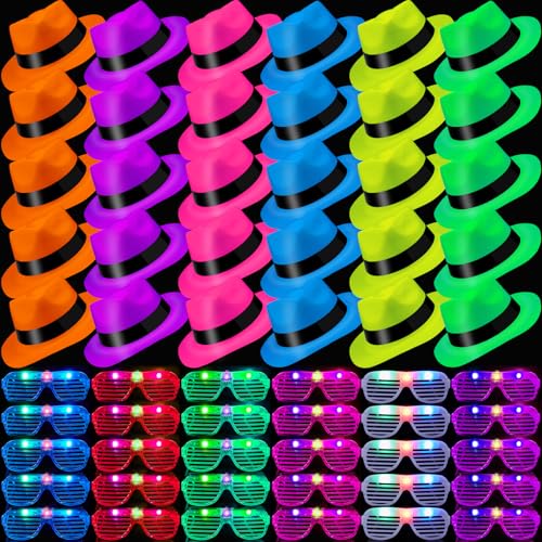 Neon Party Supplies Glow in the Dark Party Favors for Hora Loca Carnival - Neon Hats & Glasses 60 PCS