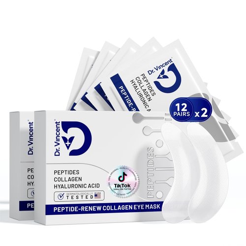 Dr Vincent Peptide Under Eye Patches, Firming Eye Patches Instant Reduces Dark Circles and Puffiness, Collagen Under Eye Mask for Bags Treatment, Wrinkles, 24 Pairs, Vegan