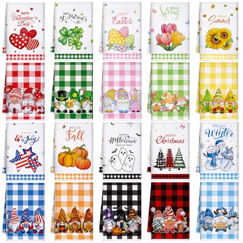 Gnome Cute Holiday Kitchen Hand Towels Set - 20 Pcs Seasonal Decor
